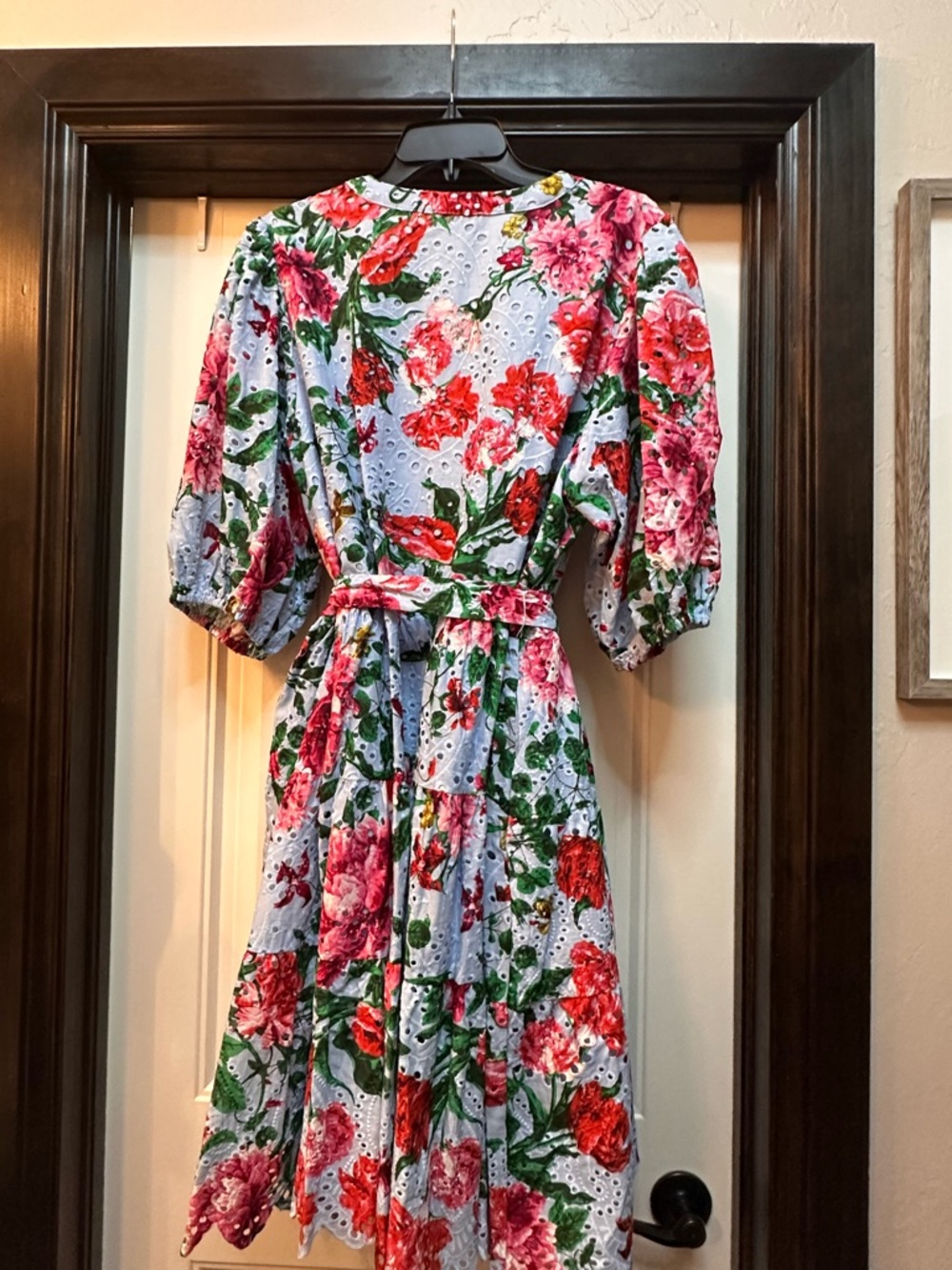 Gibson Latimer Light Blue Eyelet Midi Dress with Pink & Green Floral Print - Picture 4 of 6